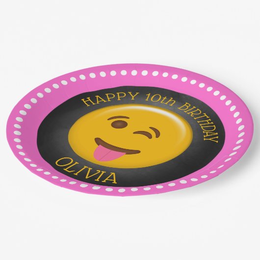 Cute Emoji Girl's Birthday Party Papieren Bordje (Gekanteld)