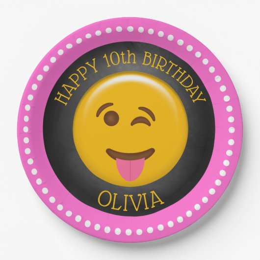 Cute Emoji Girl's Birthday Party Papieren Bordje (Voorkant)