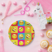 Cute Emoji Party Emoticon Faces Checkerboard Papieren Bordje (Feest)