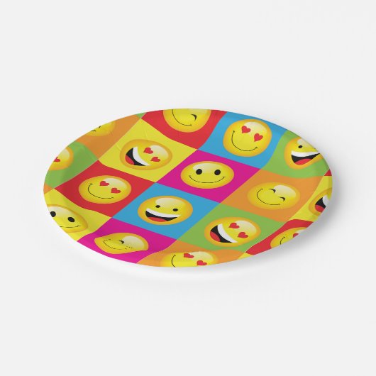 Cute Emoji Party Emoticon Faces Checkerboard Papieren Bordje (Gekanteld)