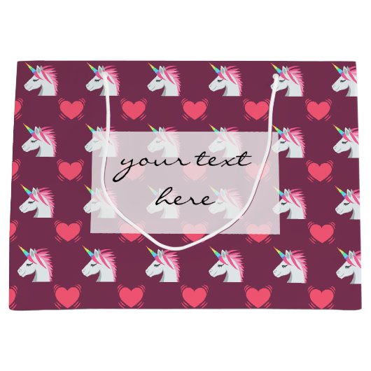 Cute Emoji Unicorn en Hearts Pattern Large Cadeautasje (Voorkant)