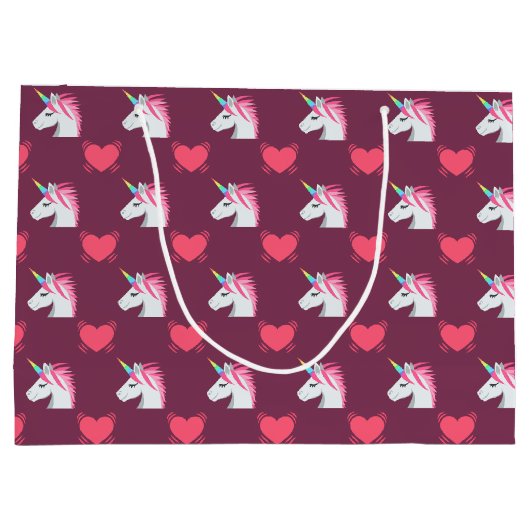 Cute Emoji Unicorn en Hearts Pattern Large Cadeautasje (Achterkant)