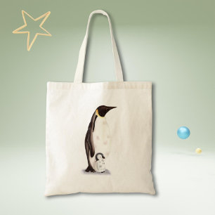 Cute emperor pinguin and baby grocery tote bag