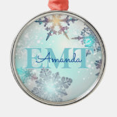 Cute EMT Ice Blue Snowflake Personalized Name Metalen Ornament (Voorkant)