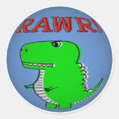 Cute en Angry Cartoon T-Rex RAWR Ronde Sticker (Voorkant)