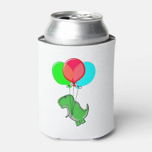 Cute en Angry Dino vliegen met partijballonnen Blikjeskoeler (Blikje Voorkant)