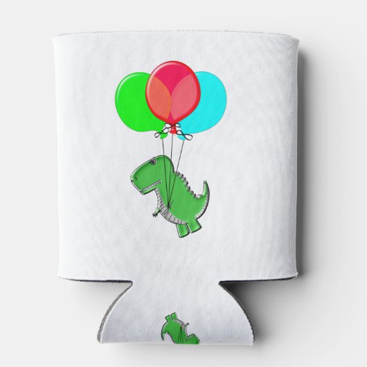 Cute en Angry Dino vliegen met partijballonnen Blikjeskoeler (Achterkant)