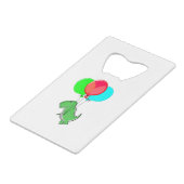 Cute en Angry Dino vliegen met partijballonnen Creditkaart Flessenopener (Voorkant Gekanteld)