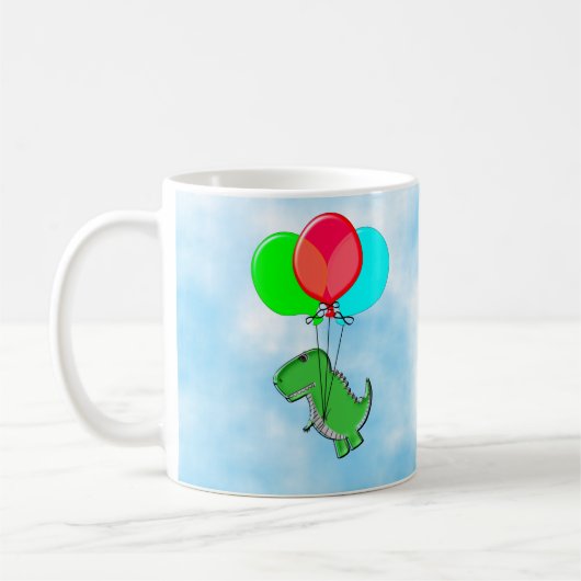 Cute en Angry Dino vliegen met partijballonnen Koffiemok (Links)