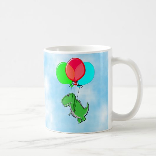 Cute en Angry Dino vliegen met partijballonnen Koffiemok (Rechts)