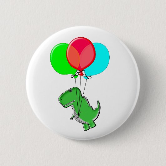 Cute en Angry Dino vliegen met partijballonnen Ronde Button 5,7 Cm (Voorkant)
