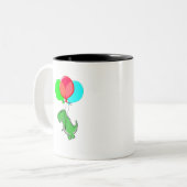 Cute en Angry Dino vliegen met partijballonnen Tweekleurige Koffiemok (Voorkant links)