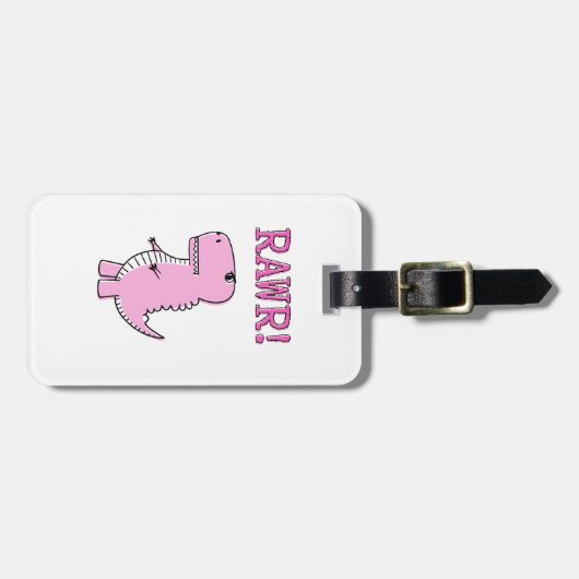 Cute en Angry roze Cartoon T-Rex Dinosaur Bagagelabel (Voorkant horizontaal)