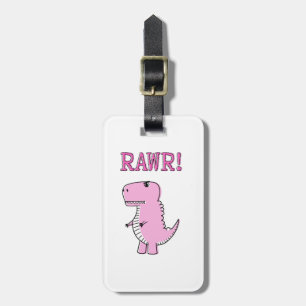 Cute en Angry roze Cartoon T-Rex Dinosaur Bagagelabel