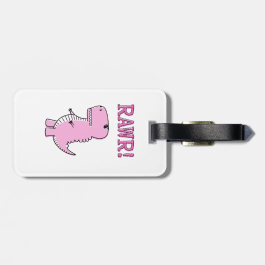 Cute en Angry roze Cartoon T-Rex Dinosaur Bagagelabel (Achterkant horizontaal)