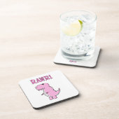 Cute en Angry roze Cartoon T-Rex Dinosaur Bier Onderzetter (Rechterzijde)