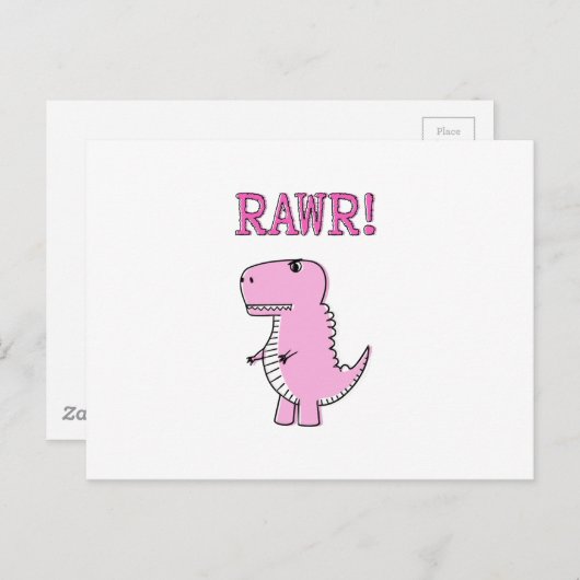 Cute en Angry roze Cartoon T-Rex Dinosaur Briefkaart (Voorkant / Achterkant)