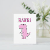 Cute en Angry roze Cartoon T-Rex Dinosaur Briefkaart (Staand voorkant)