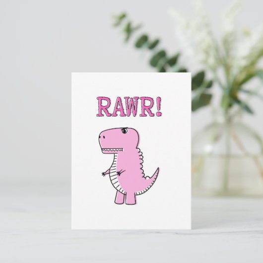 Cute en Angry roze Cartoon T-Rex Dinosaur Briefkaart (Staand voorkant)