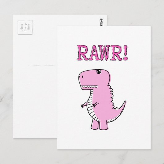 Cute en Angry roze Cartoon T-Rex Dinosaur Briefkaart (Voorkant / Achterkant)
