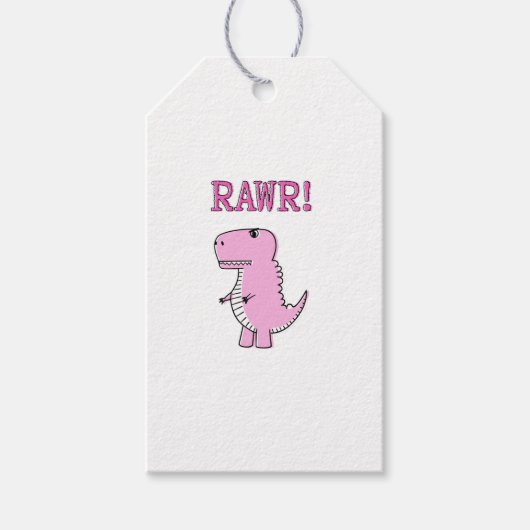 Cute en Angry roze Cartoon T-Rex Dinosaur Cadeaulabel (Voorkant)