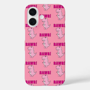 Cute en Angry roze Cartoon T-Rex Dinosaur iPhone 16 Hoesje