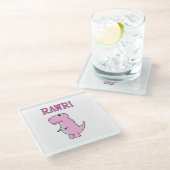 Cute en Angry roze Cartoon T-Rex Dinosaur Glazen Onderzetter (Schuin)