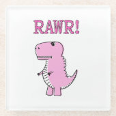 Cute en Angry roze Cartoon T-Rex Dinosaur Glazen Onderzetter (Voorkant)