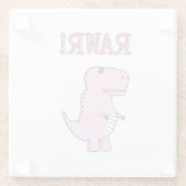 Cute en Angry roze Cartoon T-Rex Dinosaur Glazen Onderzetter (Achterkant)