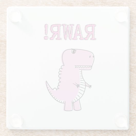 Cute en Angry roze Cartoon T-Rex Dinosaur Glazen Onderzetter (Achterkant)