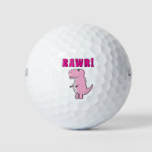 Cute en Angry roze Cartoon T-Rex Dinosaur Golfballen (Voorkant)