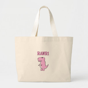 Cute en Angry roze Cartoon T-Rex Dinosaur Grote Tote Bag