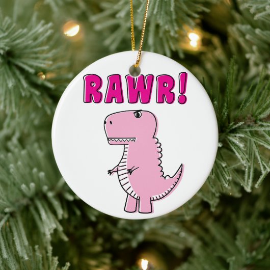 Cute en Angry roze Cartoon T-Rex Dinosaur Keramisch Ornament (Boom)