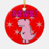 Cute en Angry roze Cartoon T-Rex Dinosaur Keramisch Ornament (Voorkant)