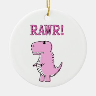 Cute en Angry roze Cartoon T-Rex Dinosaur Keramisch Ornament