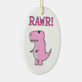 Cute en Angry roze Cartoon T-Rex Dinosaur Keramisch Ornament (Rechts)
