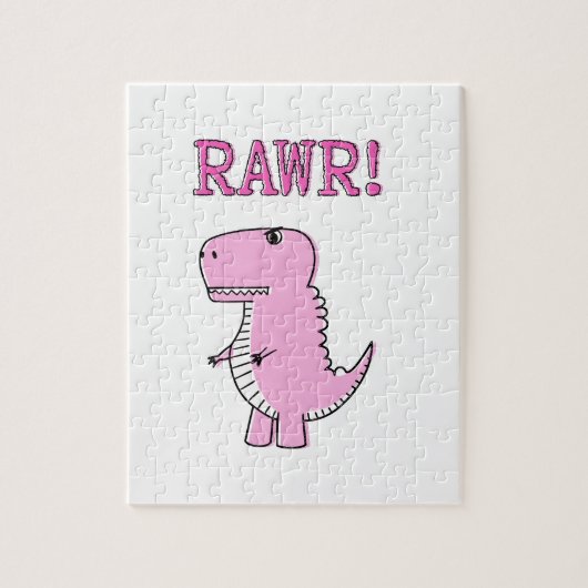 Cute en Angry roze Cartoon T-Rex Dinosaur Legpuzzel (Verticaal)