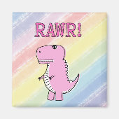 Cute en Angry roze Cartoon T-Rex Dinosaur Magneet (Voorkant)