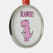Cute en Angry roze Cartoon T-Rex Dinosaur Metalen Ornament (Rechts)