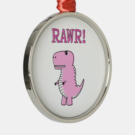 Cute en Angry roze Cartoon T-Rex Dinosaur Metalen Ornament (Rechts)