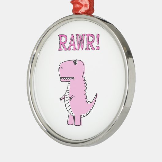 Cute en Angry roze Cartoon T-Rex Dinosaur Metalen Ornament (Links)