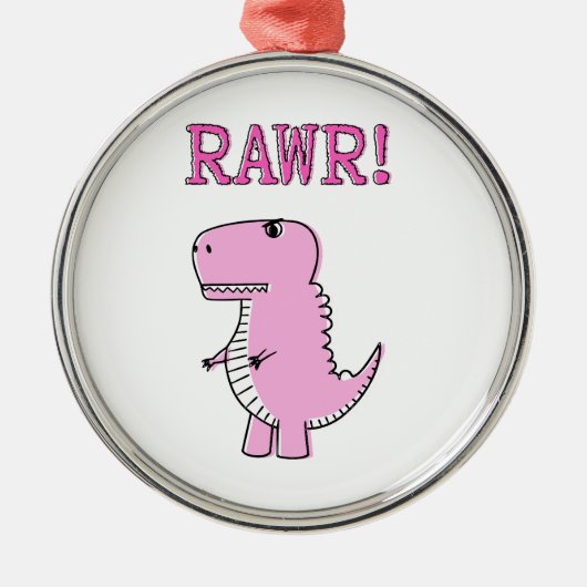 Cute en Angry roze Cartoon T-Rex Dinosaur Metalen Ornament (Voorkant)