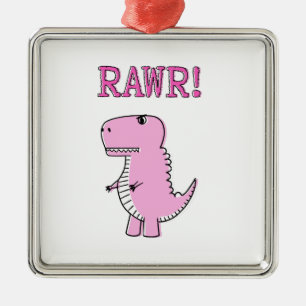 Cute en Angry roze Cartoon T-Rex Dinosaur Metalen Ornament