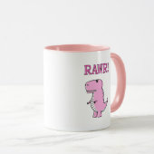Cute en Angry roze Cartoon T-Rex Dinosaur Mok (Voorkant rechts)
