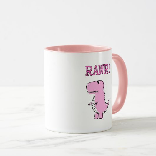 Cute en Angry roze Cartoon T-Rex Dinosaur Mok (Voorkant rechts)