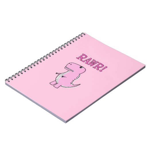 Cute en Angry roze Cartoon T-Rex Dinosaur Notitieboek (Linkerzijde)