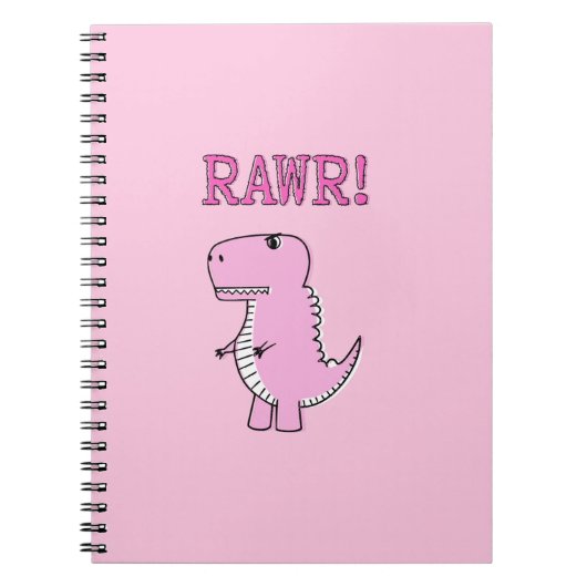 Cute en Angry roze Cartoon T-Rex Dinosaur Notitieboek (Voorkant)