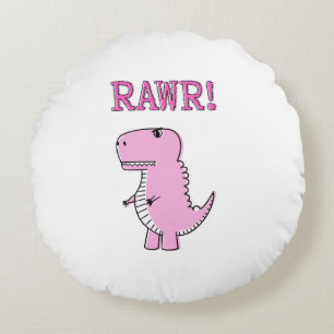 Cute en Angry roze Cartoon T-Rex Dinosaur Rond Kussen