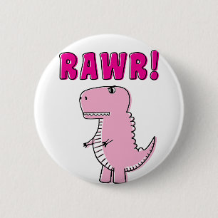 Cute en Angry roze Cartoon T-Rex Dinosaur Ronde Button 5,7 Cm