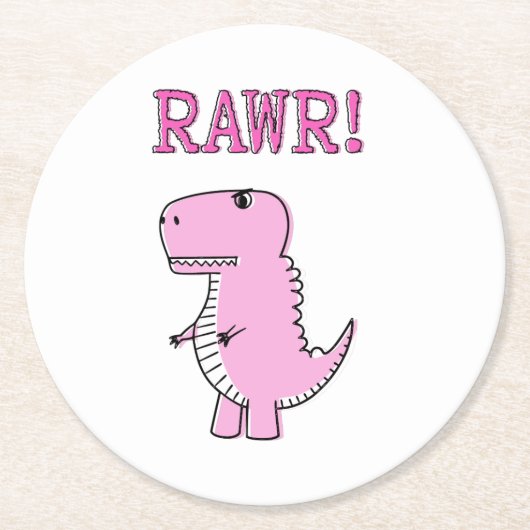 Cute en Angry roze Cartoon T-Rex Dinosaur Ronde Kartonnen Onderzetter (Voorkant)